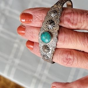 Vintage Tin Bracelet with Turquoise Stone